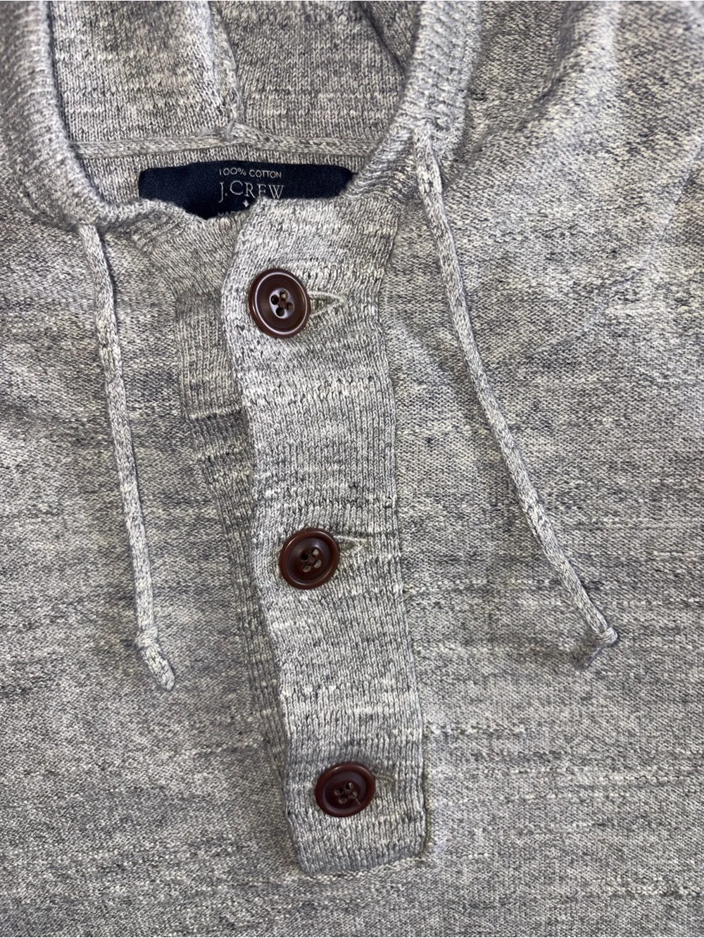 J.Crew Slub Rugged Cotton Hooded HenleySweater Hoodie Gray Men's XL